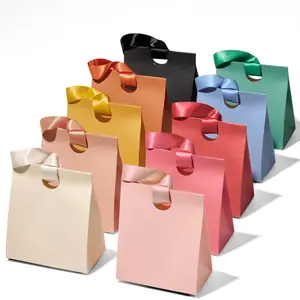 Vitalizart Small Size 5.91"x3.54"x7.28" Paper Gift Bags With Ribbon Handles Set of 10 Assorted Colors Bulk Reusable For FunnyGift Wrap Kids Birthday Bridal Shower Party Favors Goodie Bags Candy Christmas  Colorful Satin Traditional Wedding Easter Tote