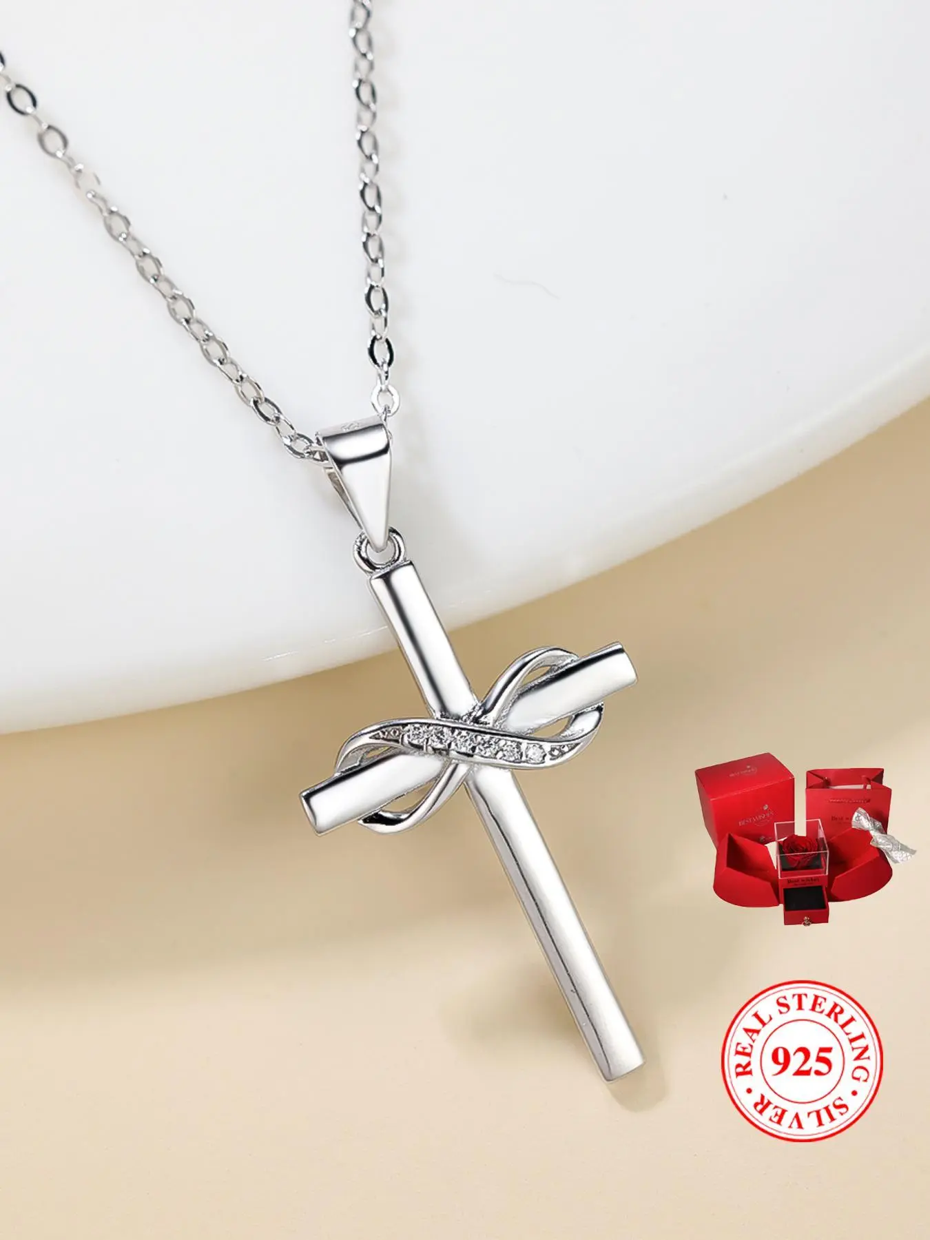 Silver Necklace with Rose Gift Box