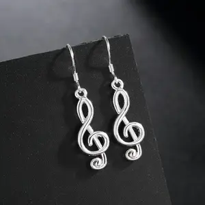 Women’s Silver-Tone Treble Clef Drop Earrings, Music Note Dangle Earrings, Lightweight Hook Earrings, Elegant Music Lover Jewelry Gift