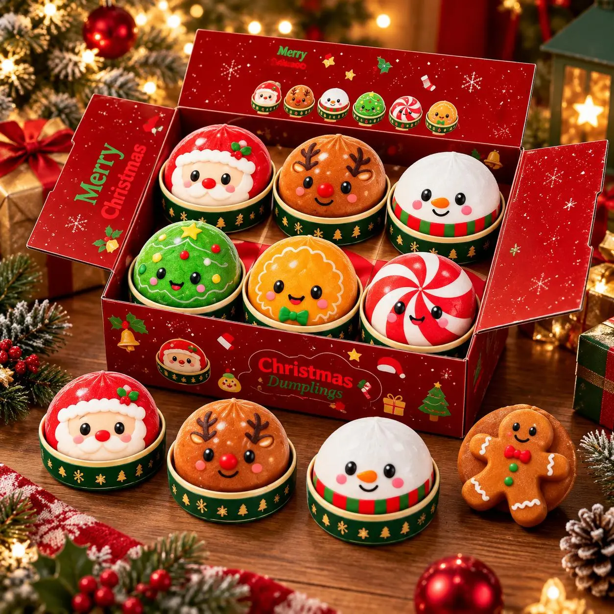 6-Pack Dumpling Squishies Fidget Toys Gift Set - Festive Faces Holiday Theme Slow-Rising Stress Relief Toys, Indoor Recreation Stocking Stuffers, Christmas Whimsical Relaxing Gifts