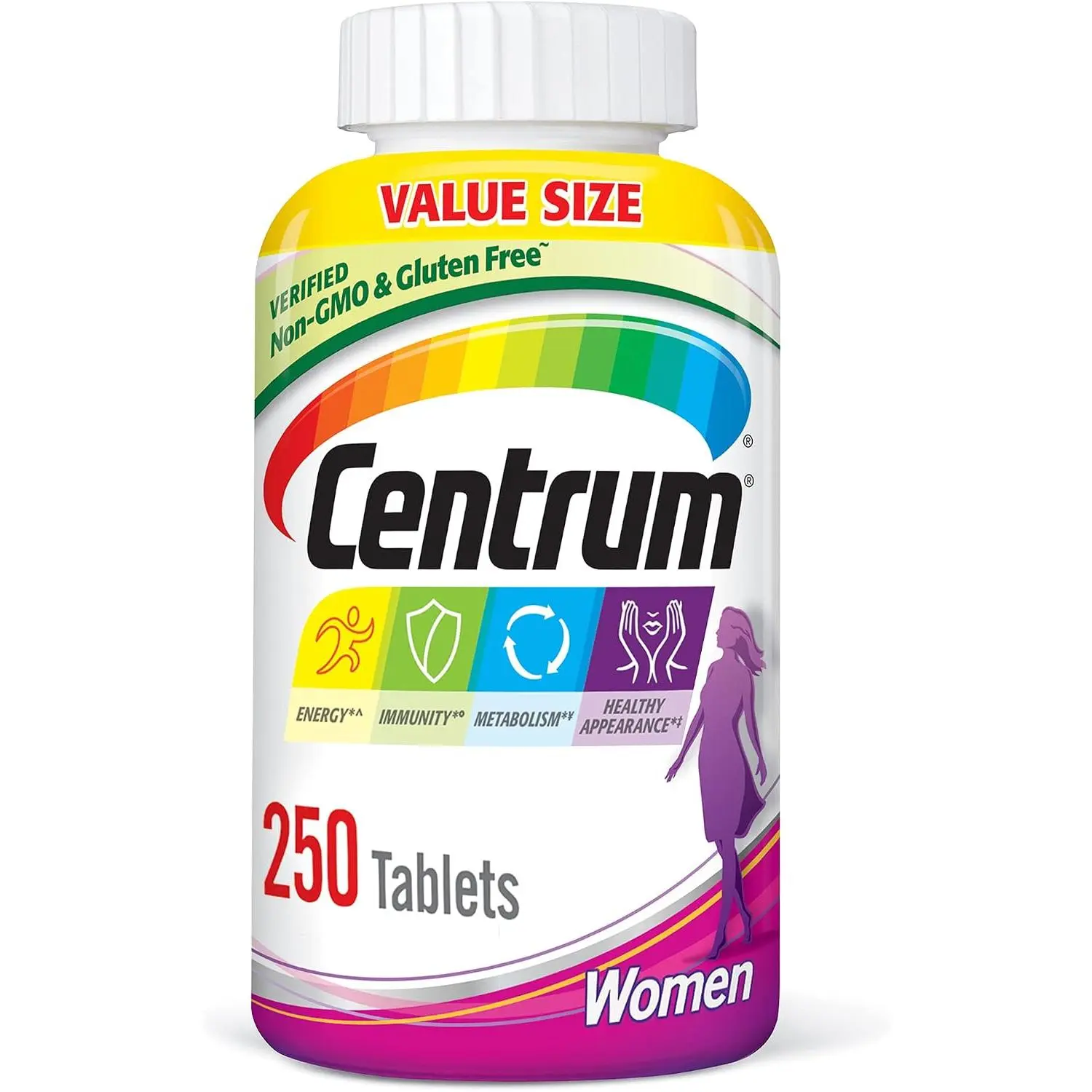 Multivitamin for Women, Multivitamin/Multimineral Supplement with Iron, Vitamin D3, B Vitamins and Antioxidant Vitamins C and E, Tablet, Gluten Free, Non-GMO Ingredients - 250 Count