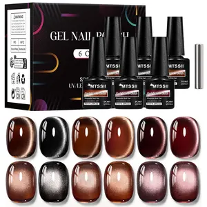 MTSSII 7pcs Dark Coffee Moonlight Magnetic Gel Nail Polish Set, Fall Winter Vintage Glass Bead Crystal Cat Eye Effect Gel Polish UV LED Varnish Nail Art, Perfect for Christmas Decorations Gifts, New Year & Holiday Manicures, Nail Care, Cosmetic