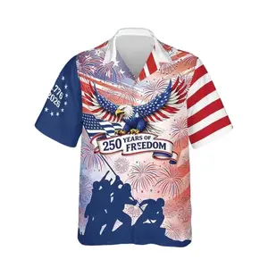250 Years of Freedom Hawaiian Shirt, USA Patriotic Eagle Aloha Shirt, 1776 2026 Independence Shirt, American Flag Beach Shirt