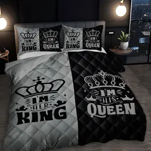 3-piece set (1 duvet cover + 2 pillowcases, without filling) in black and gray with crown print, soft and comfortable bedding set, room decoration, Modern bedding set, suitable for all seasons, perfect as a gift, a must-have for Valentine's Day