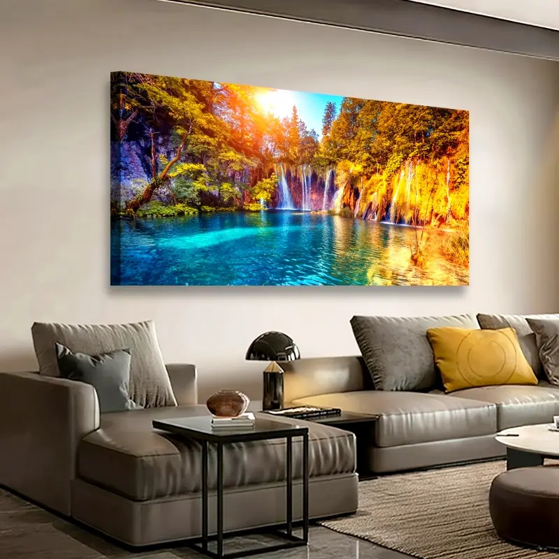 Valley Lake Landscape Wall Art Wood Frame Canvas Modern Forest Nature Mural Ocean Inspired Design Decorative Artwork for Room Decoration Print for Living Room Abstract Canvas Wall Art -Home Office Decor Poster Decoration Ornaments Artistic Photo