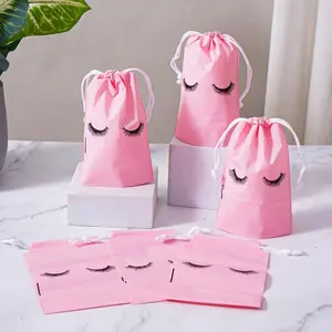 Eyelash Pattern Drawstring Gift Bag, 5/10pcs Modern PE Gift Wrapping Bag, Cosmetic Bag, Modern Gift Packaging Bag for Party Supply, Party Favors