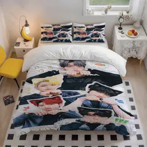 3Pcs TXT Member promotional photos Patterned Skin-Friendly 100 Polyester Bedding Set, Stylish Art Design, Perfect Christmas & Birthday Gift, Great for Bedroom & Guest Room, 1 Duvet Cover 2 Pillowcases (No Insert)