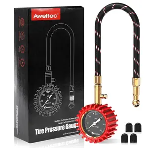 Tire Pressure Gauge 0-60 PSI with Long Hose – Heavy Duty Mechanical Tire Gauge, High Accuracy with Large 2" Glow Dial, 360° Swivel Chuck, Bleed Valve – for Car, SUV, Truck Tires