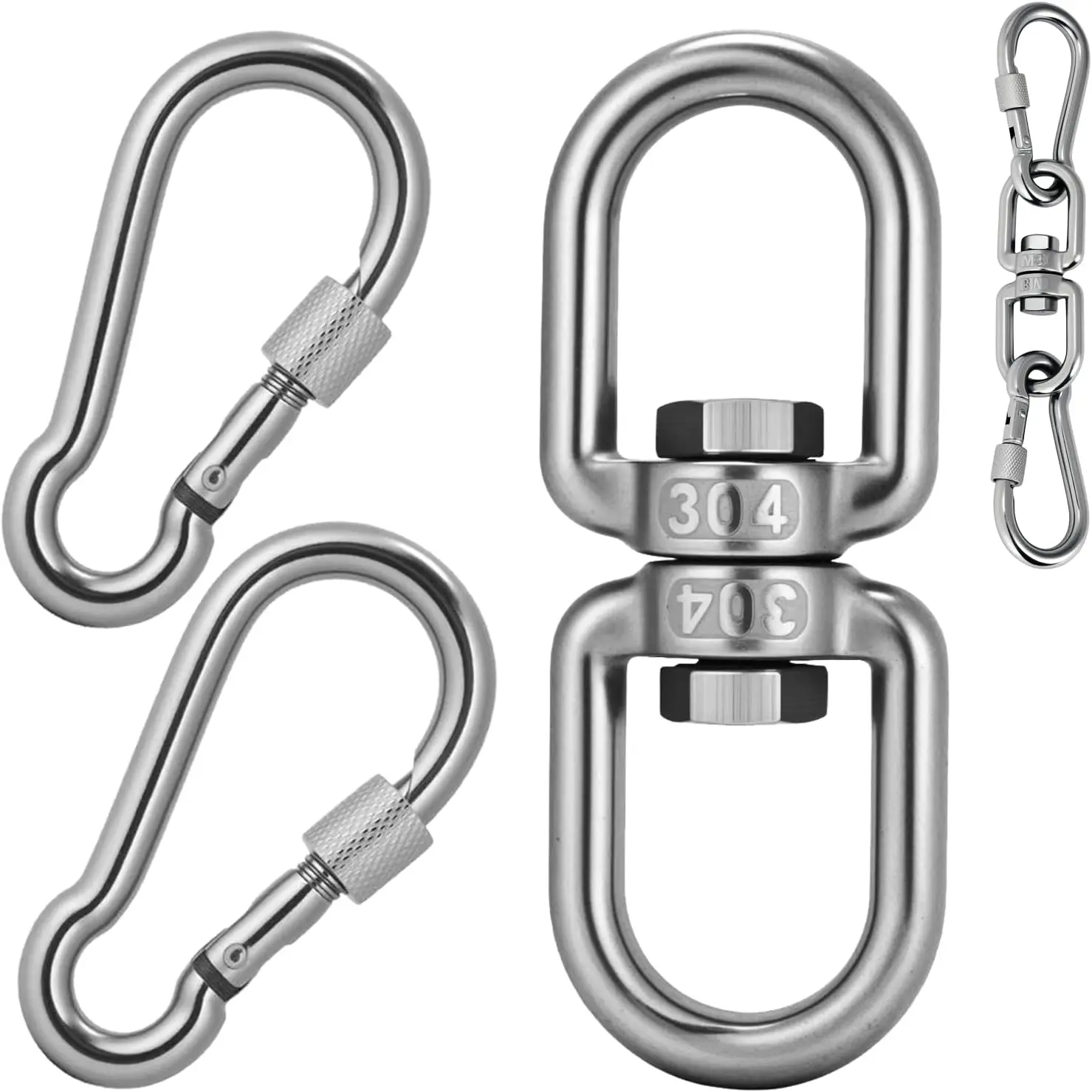 Heavy Duty 1200 lb Capacity Swivel Ring Double Ended Swivel Eye Hook, 304 Stainless Steel 1Pack Swivel Hooks + 2Pack Snap Hook, Easy Installation for Hanging Chair, Hammock, Boxing Bag, Gym