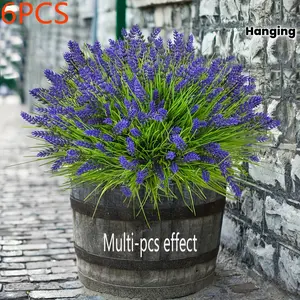 6 Bundles of Outdoor Artificial Flowers, Decorative UV-Resistant Faux Lavender Flowers and Outdoor Greenery Shrubs, Suitable for Outdoor Courtyards, Gardens, Flower Beds, Hanging Planter Decor, Window Frame Decor, and Indoor Home Decor