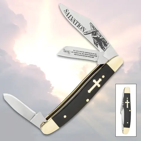 Salvation Stockman Pocket Knife - Adults' Durable Outdoor Tool, Cross Engraved John 3:16 Blade Adds Faith Presence, Versatile Camping Blade for Carving, Peeling (Outdoor Camping Knives)
