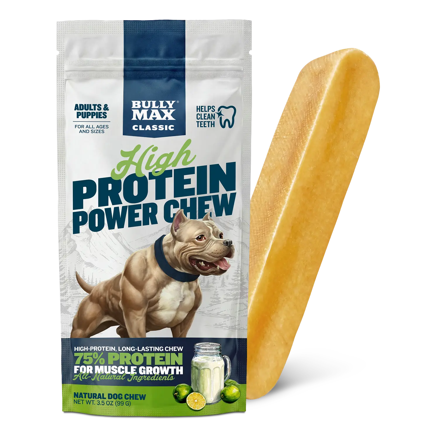 Bully Max Lime Power Chew, Dog Treats for Dental Health & Muscle Boost
