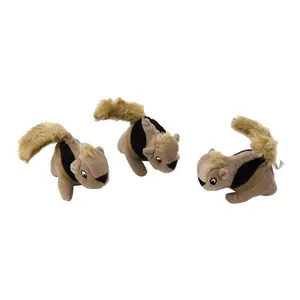 Outward Hound Squeakin' Squirrels Squeak Plush Dog Toy, Brown, 3-Piece Set, Squeak Plush Toys