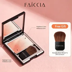 This gradient blush features a natural transition from highlighter, main color, to contour shade. One palette = blush + highlighter + eyeshadow.  smooth and non-pore-clogging stays flawless for 8 hours without fading or patchiness,summervibes