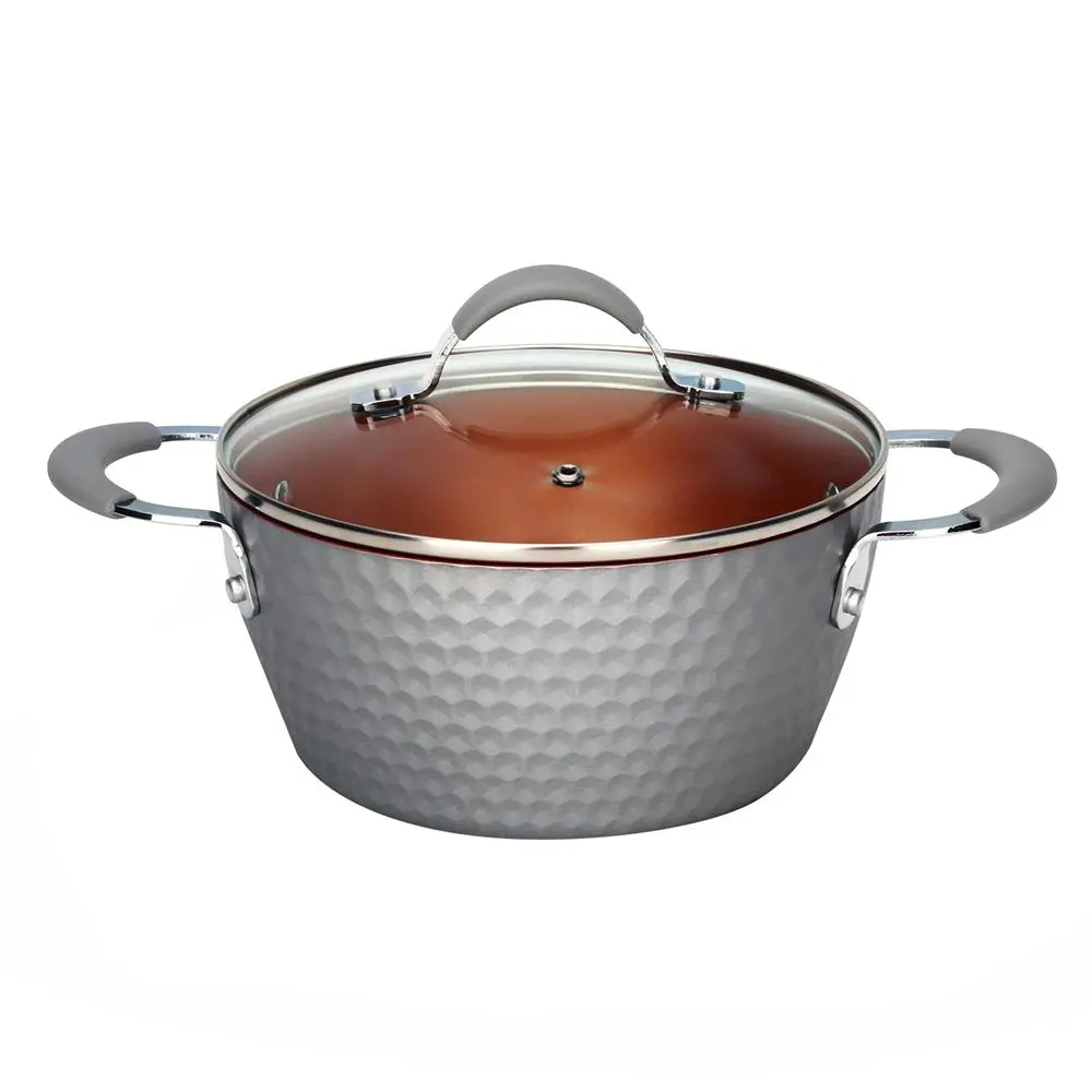 2.1QT Cooking Pot with Lid - Gray | Non-Stick Aluminum Pot with Copper Coating - Heat Resistant Up to 392°F - Safe for Gas, Electric, Ceramic & Induction Counter Cooktops - Easy Clean, Stain-Resistant Kitchen Cookware