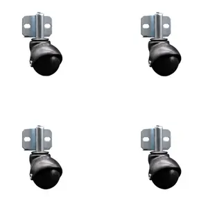 Service Caster SCC-GR01S20-POS-FB-716-4-CB180-4 2 in. Swivel Ball Caster Wheels for Furniture Flat Black Hooded Stem Casters with Side Mount Bracket - Set of 4, Polyolefin, Swivel Type, Lightweight