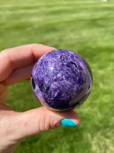 New Moon Beginnings Charoite Sphere - Polished Stone with Purple and Black Coloration