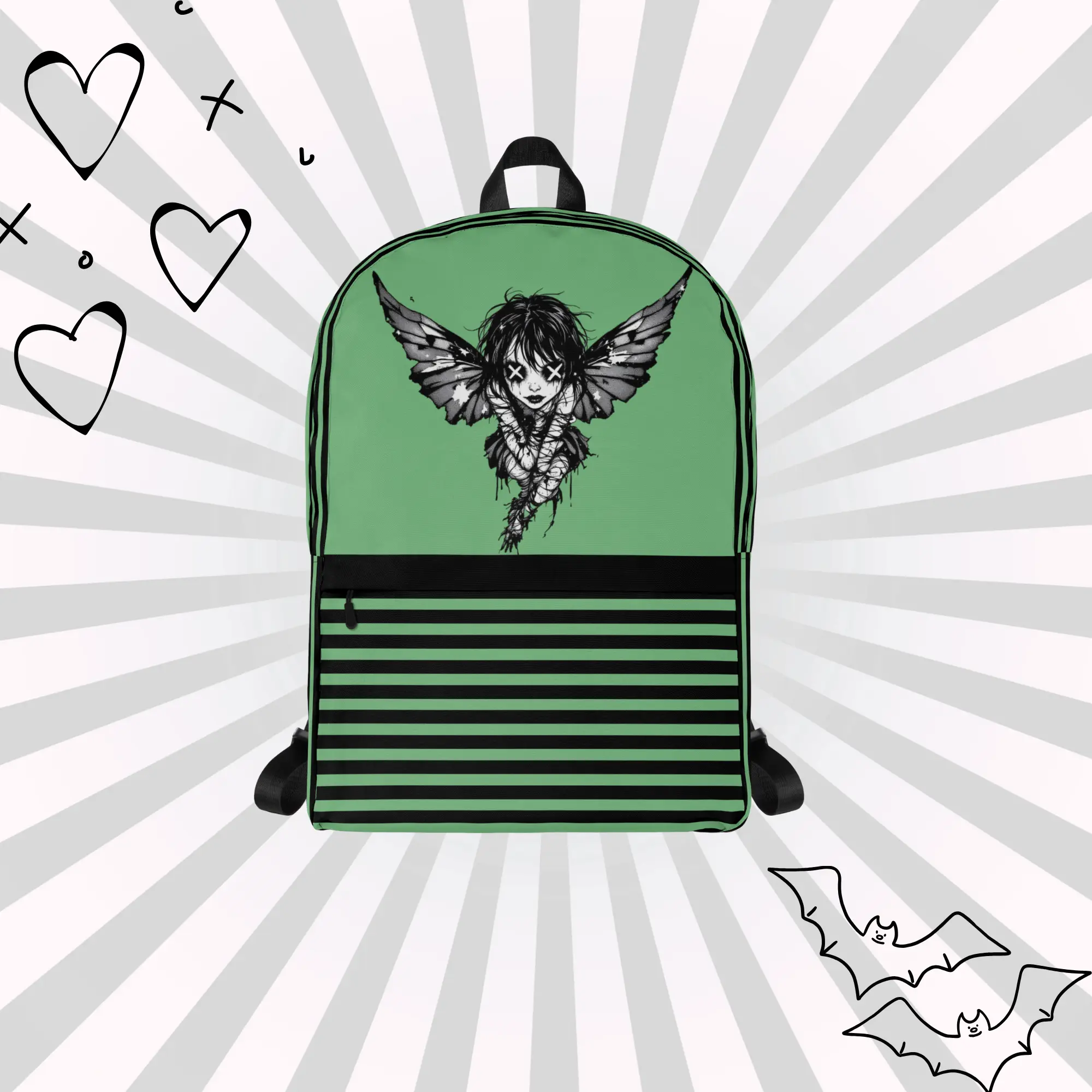 DreamSage Green Gothic Fairy Backpack - 100% Polyester, 4 Gallons Capacity, Water-Resistant, 15" Laptop Compartment, Ergonomic Straps