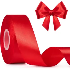 1-1/2 Inch Wide Red Satin Ribbon, 50 Yards Solid Polyester Fabric Ribbon for Roses Making, Gift Wrapping, Wedding Decorations, Crafts, Bows