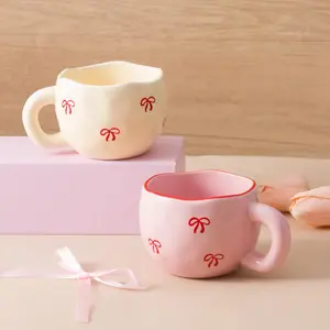 Bow Pattern Ceramic Coffee Cup, 7.4oz Coffee Mug, Tea Cup, Milk Cup, Gift for Friend, Gift for Girlfriend, Gift for Boyfriend, Gift for Wife, Gift for Husband, Drinkware