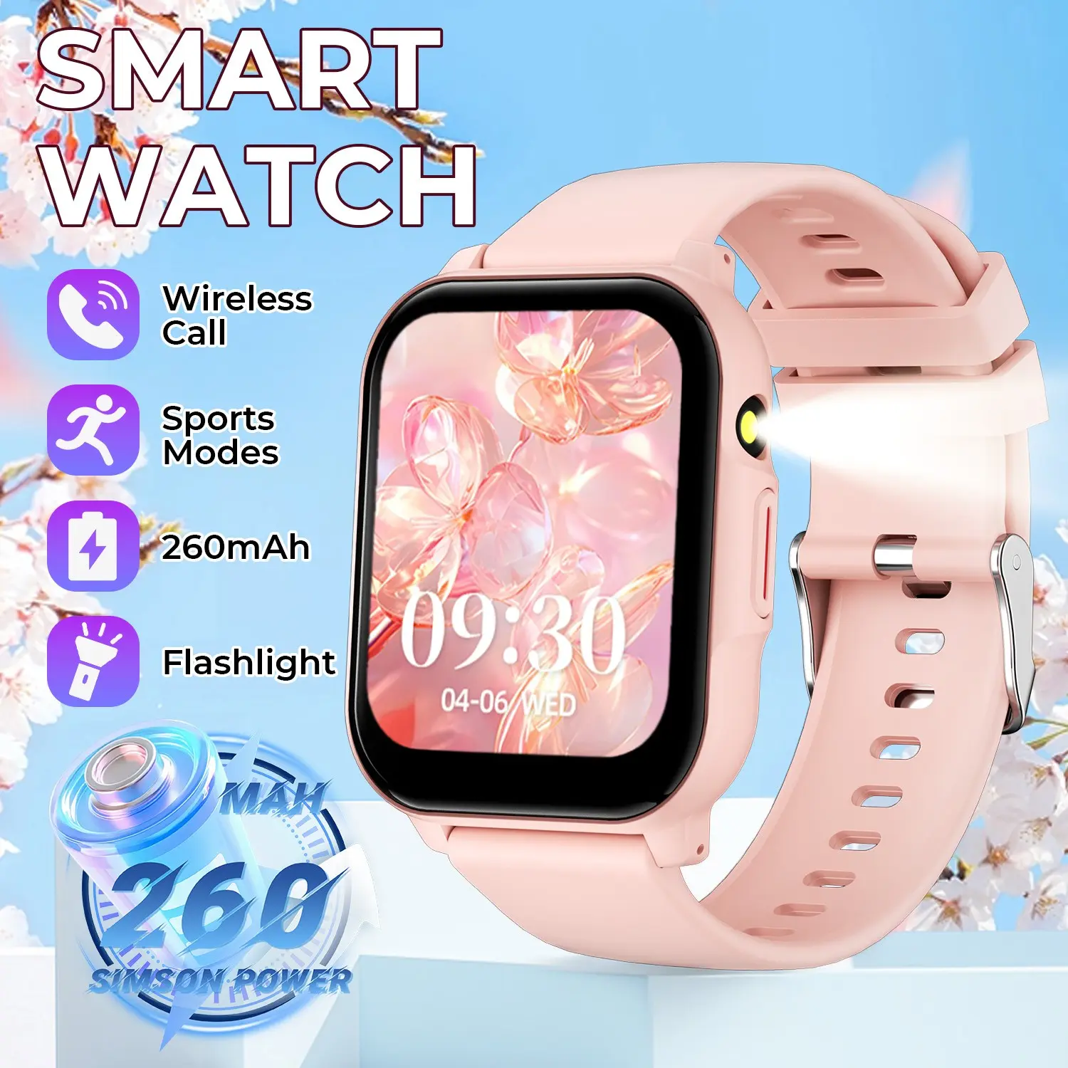 SIMSONLAB 1.83-Inch Smartwatch, Fitness Smartwatch with Wireless Calling, Message Notifications, Multi-Sport Modes, Music Control, Customizable Watch Face, Pedometer, 260mAh Battery Life, Voice Assistant, Weather - Suitable for Men and Women, Holiday Gift