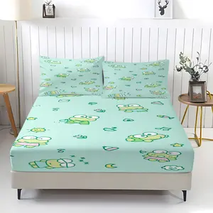 Frog Theme Bed Sheet Set, Cute Small Frog Pattern, Includes 1 Fitted Sheet and 2 Pillowcases, Comfortable Bedding for Kids' Room Decor