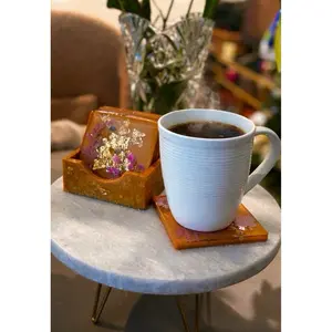 Handmade Custom Resin Coasters with Gold Leaf Accents and Floral Design for Tabletop Decor