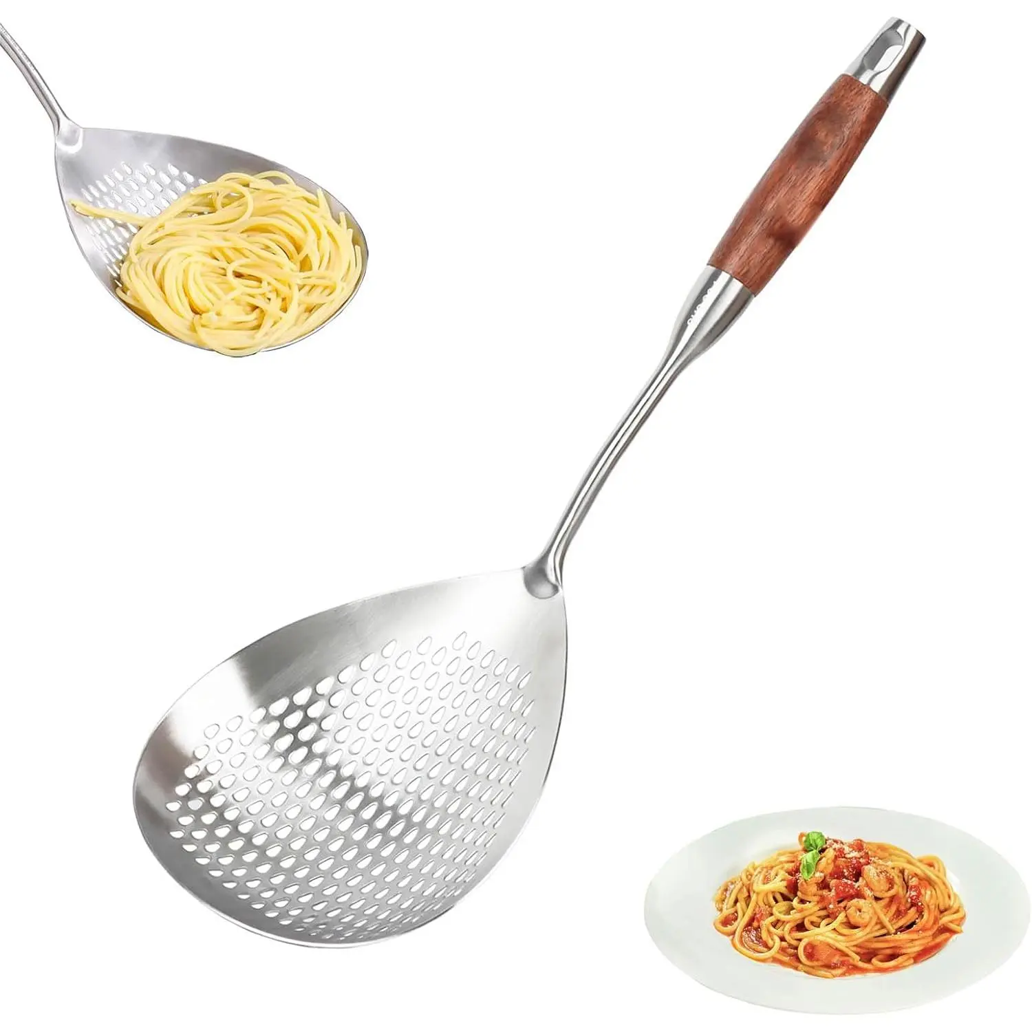 Skimmer Slotted Spoon, 16.8 Inch 304 Stainless Steel Skimmer Ladle Spoon Spider Strainer for Cooking and Frying, Pasta Strainer Frying Spoon for Kitchen