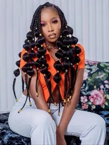 36 Inch Long Braided Lace Wigs for Women, Puff Puff Braided Wigs, Gorgeous Fluffy Wigs with Baby Hair Bangs, Synthetic Braided Full Lace Wigs for Party, Daily Use