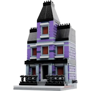 BRICK LOOT Haunted House Mini City Brick Set - Spooky Purple Mansion with Eerie Details & Halloween Accessories - 255 Compatible Bricks for LEGO® & More