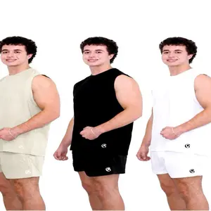 Chad Brand Deportiva Top Shirts - Sleeveless in Black, White, and Apricot Colors for Men's Active Wear