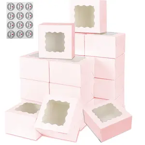 3.39'x3.39'x2.48' Chocolate Strawberries Boxes Cake Boxes Charcuterie Boxes Bakery Boxes with Full Window Cookies Boxes Cakesickle Truffle Treat Box for Christmas Valentine's （Pink）