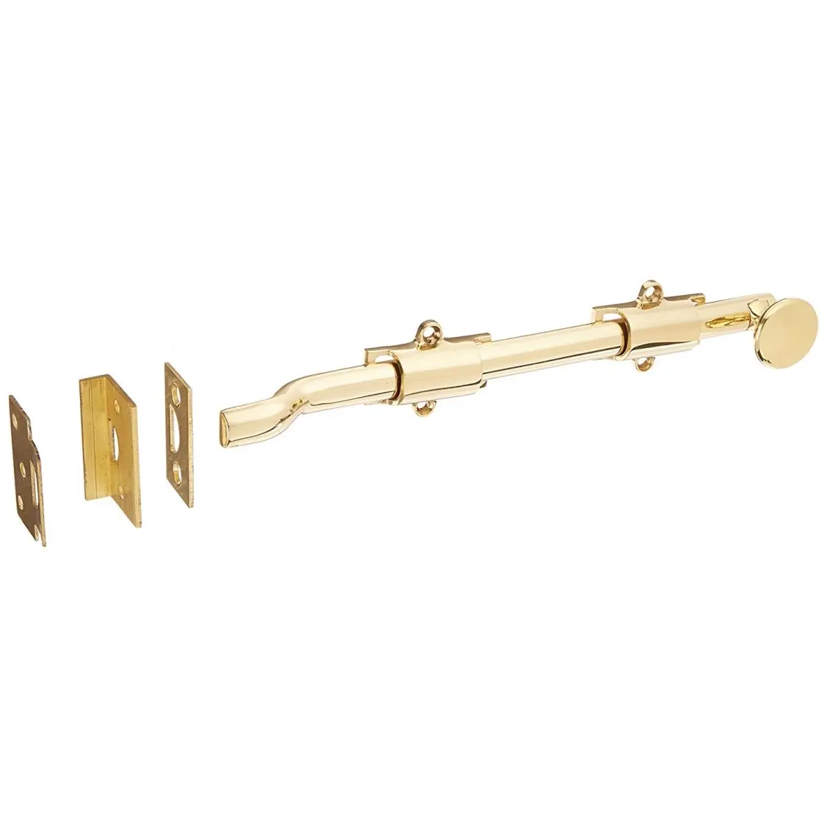 212 MAIN 10 in Heavy-Duty Offset Surface Bolt, Solid Brass Construction, US3 Finish, 10 Inch