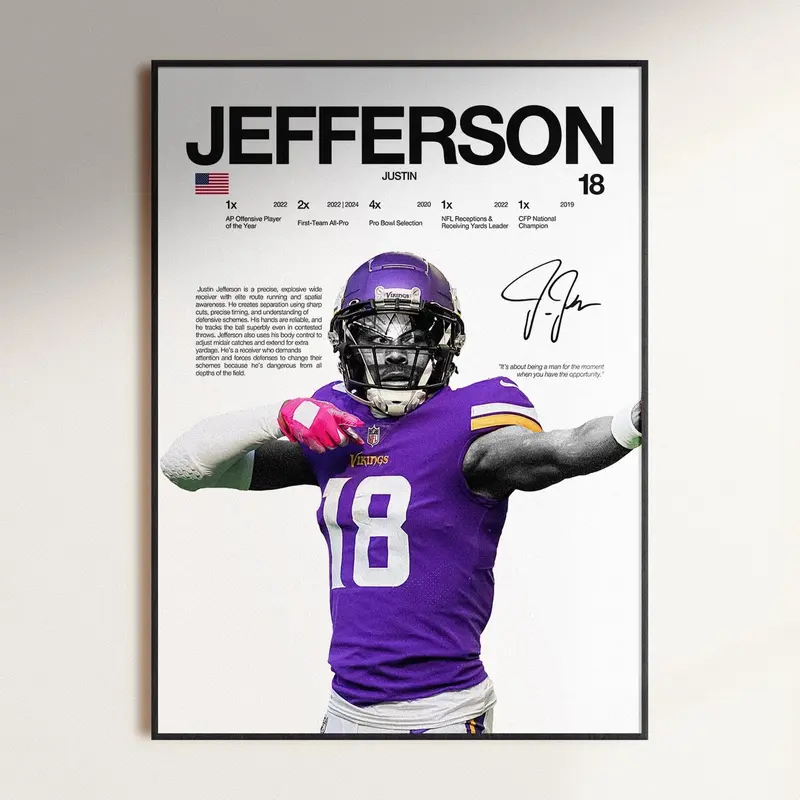 Justin Jefferson Poster, Wall Print Poster, Fan Gift