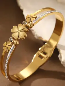 304 Stainless Steel Lucky Four-Leaf Clover Bracelet, High Quality Synthetic Zircon Jewelry, Aesthetic Jewelry Gift, Mother's Day Gift, Family Gift