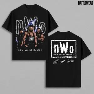 WWE NEW WORLD nWo T-Shirt, Vintage Graphic Design Iconic Wrestling Duel Print Tee, Classic Fan Apparel Cotton Shirt, Fabric Menswear Top Casual Basic Gift for WWE Fans