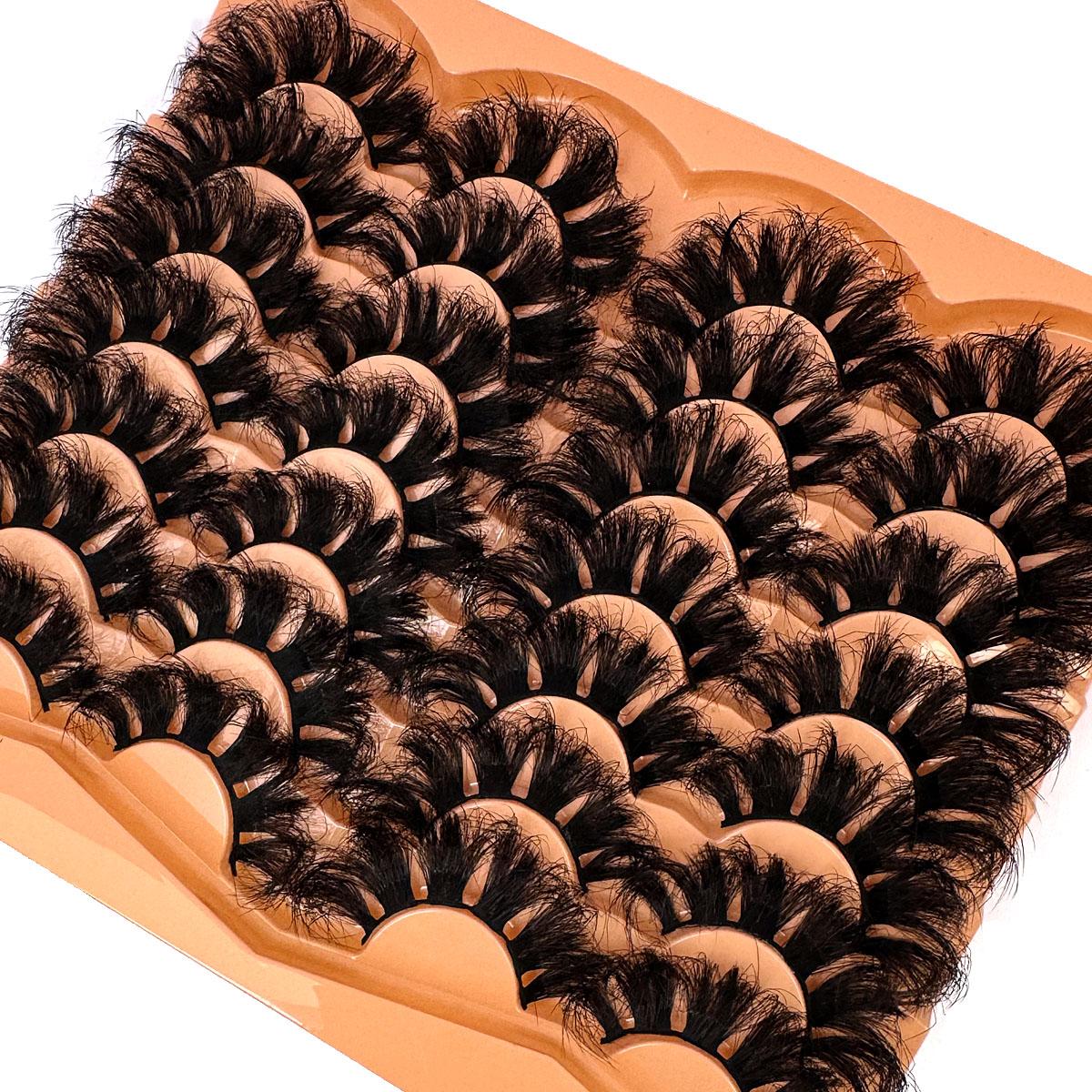 UMIRYAO 14 Pairs Thick, Elegant D-Curl Fluffy Faux Mink Eyelashes, 3D Natural Looking Soft Wispy Russian Curl Dramatic Messy Mink Lashes, Full Strip Lashes Extension For Beauty Makeup, Reusable For Daily And Party, Great Gift