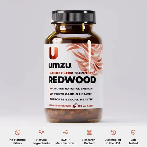 UMZU Redwood Natural Dietary Vitamin Supplement Capsules - Nicotine-Free, 180-Count Bottle, Fitness & Gym Performance Support, Gluten-Free, Natural Nitric Oxide for Blood Flow, Heart Health & Circulation Boost