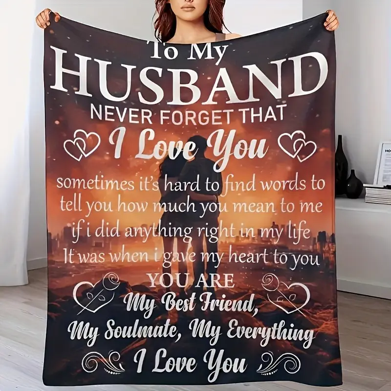 Ultra Soft Flannel Throw Blanket - Cozy Blanket with Handwritten Text Love Message, Multi-Size for Couch Use, Romantic Heartfelt Gift for Husband, Flannel Throw Blankets