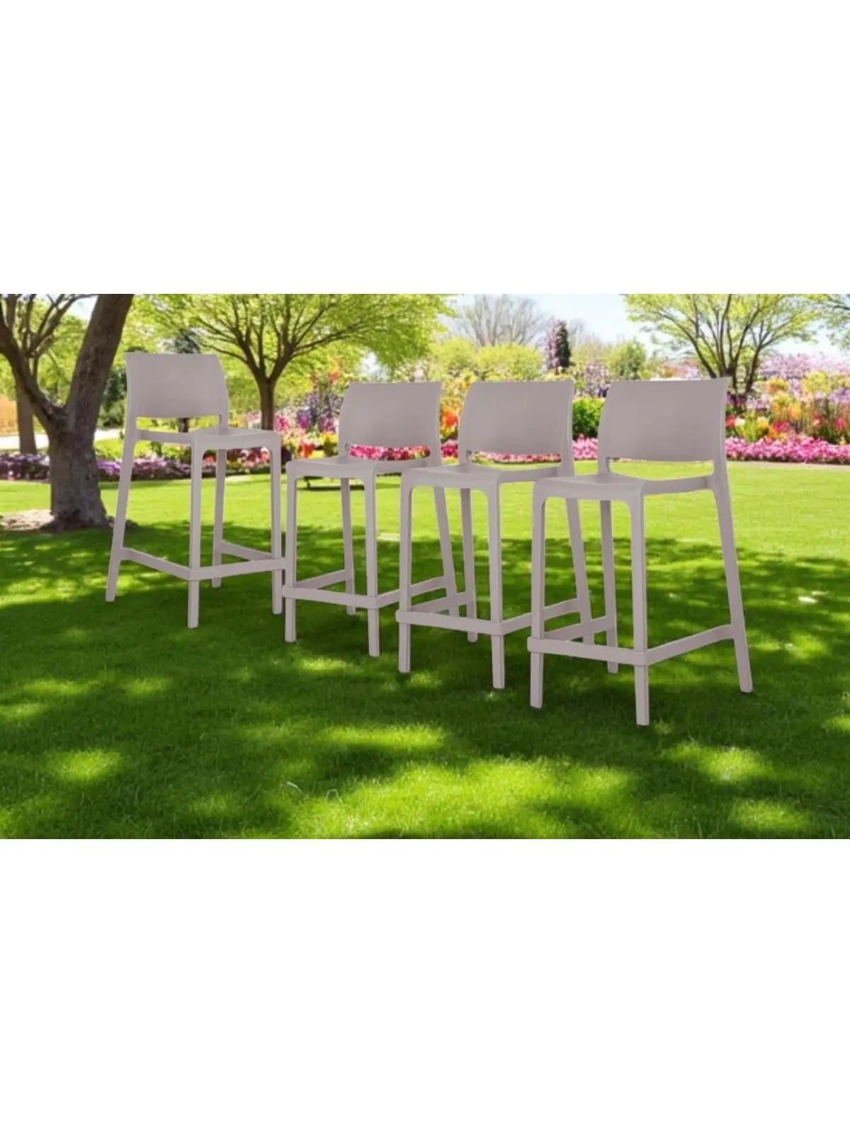 212 MAIN Counter Height Chairs - Set of 4 Taupe 26 in. Heavy-Duty Plastic Stackable Outdoor Low-Back Armless Minimalist Square Seat Chairs with Smooth Finish