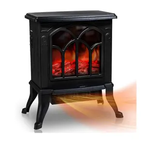 Vebreda Electric Fireplace-Indoor Freestanding Space Heater with Faux Log and Flame Effect, Black