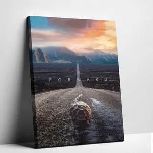 Motivational "Forward" Tortoise Canvas Art Unframed Inspirational Sunset Road Poster Wall Decor for Office Study Room Aesthetic
