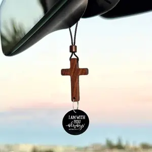 Car Mirror Decoration, Bible Quote Handmade Scripture Cross Car Charm, Hanging Cross Ornament Gift, I Will Be with You Always, Car Interior Accessory, Car Accessories