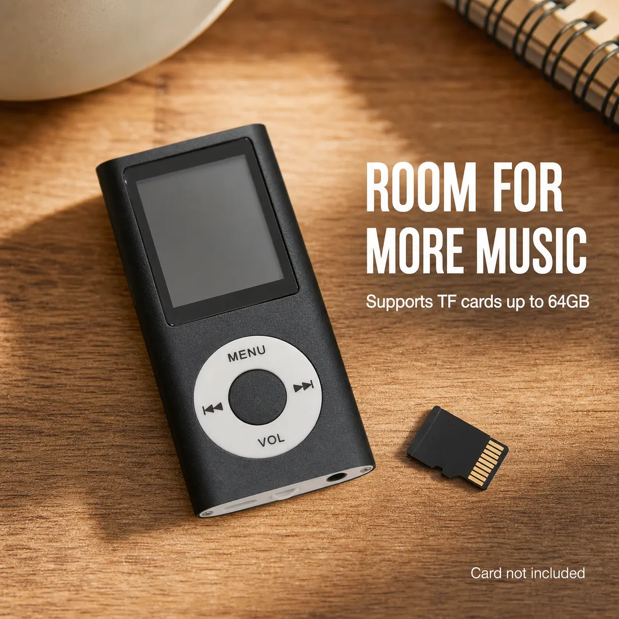 Portable MP3 Player with 1.8-Inch LCD Screen, 200mAh Rechargeable Battery, Up to 64GB TF Card Support, Lossless Music Player with Earphones & Charging Cable