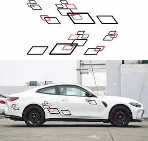 Car Universal Racing Checkered Square Graphic Sticker Suitable for Car SUV, Pickup Truck Model Universal Style Decoration Adjustment DIY Style Door Hood Vinyl Decal Accessories (Black+red)