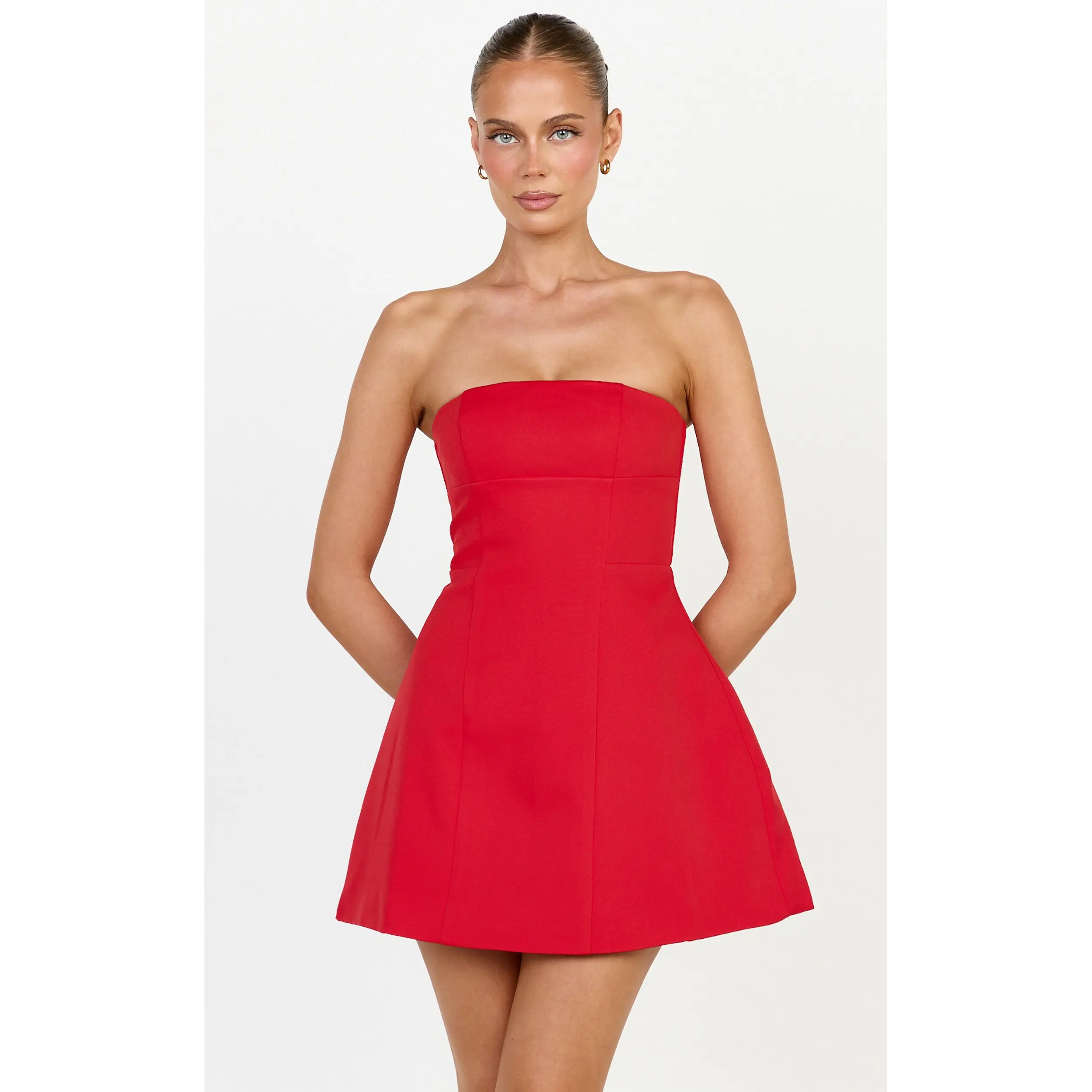 catharine mini dress strapless a line dress in blue floral - Red Maxi dress