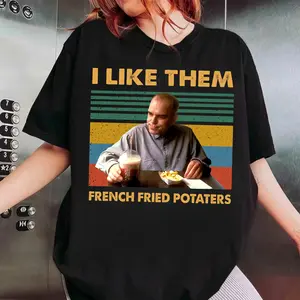 Sling Blade French Fried Potaters T-Shirt, Karl Childers Movie Quote Graphic Tee, Retro 90s Film Fan Shirt, Funny Vintage Black Cotton Tee for Men Women