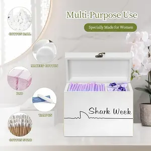 Rustic Wooden Tampon Holder, Countertop Bathroom Feminine Product Organizer, Tampons Storage, Pad & Cotton Swab Ball Holder, Farmhouse Bathroom Decor, 8.2 x 6.5 x 6.5 inches multipurpose