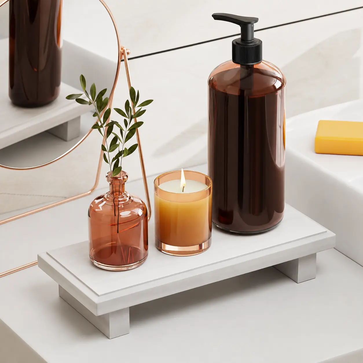 Rustic Wooden Display Riser Stand for Kitchen Bathroom Vanity Countertop & Home Decor