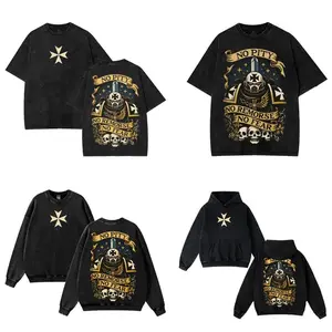 Black Templars "No Pity, No Remorse, No Fear" Tee Warhammer 40k Oversized Washed Vintage Shirt, Hoodies, Sweatshirt–Double-Sided Sci-Fi Graphic T-Shirt Cotton Fabric